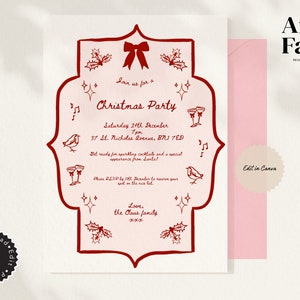 Modern Christmas Party Template | Illustrated Hand-Drawn Christmas Party Invitation | Instant Download