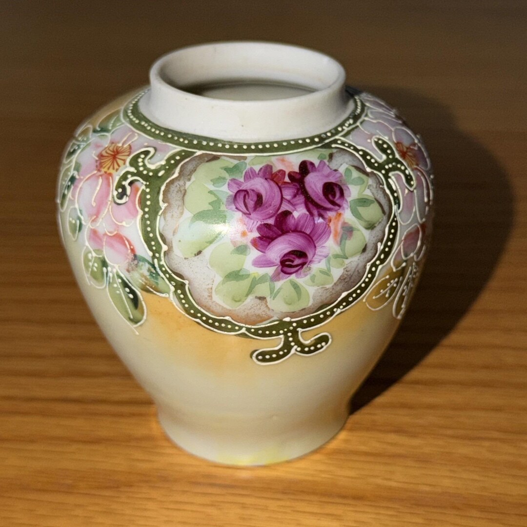 Antique Nippon Hand Painted Vase Gold Beads, Roses & Floral 5" - Etsy