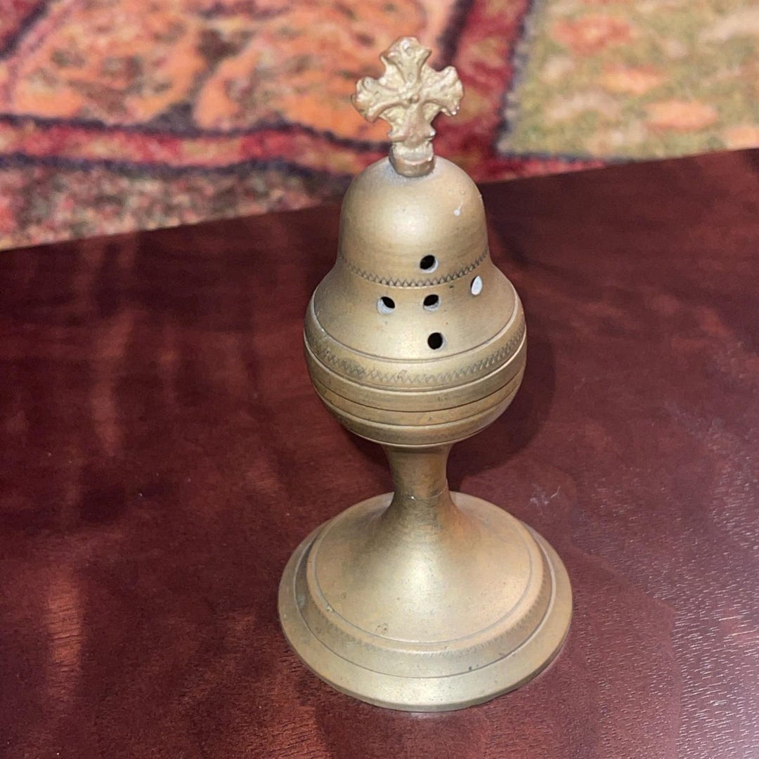 Incensor Vintage Brass Censer Incense Burner Hinged Thurible Cross Top Religious ...