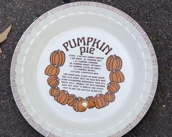 Vtg 80s Royal China Pumpkin Pie Recipe Ceramic Dish 11" USA Country Harvest Bake
