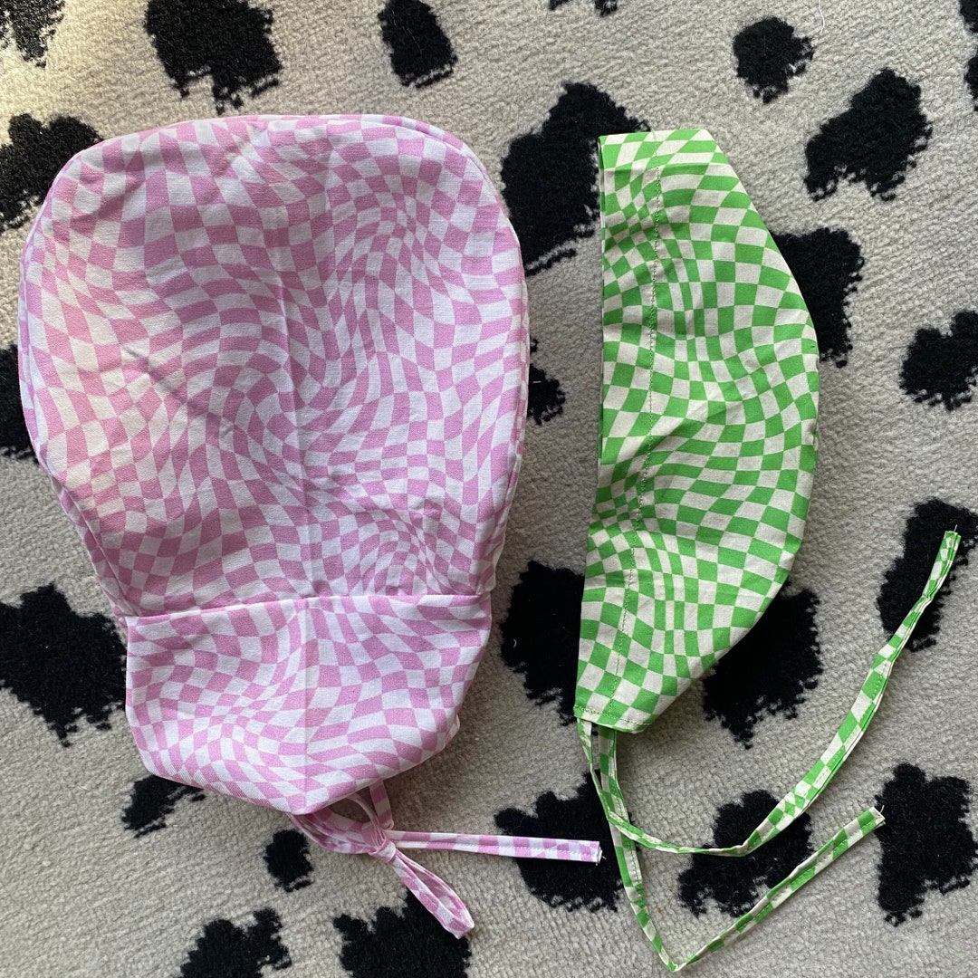 Green or Lilac Check Retro Scrub Hat Scrub Cap for Men and Women Gift