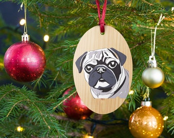 Wooden ornaments- Pug Portrait