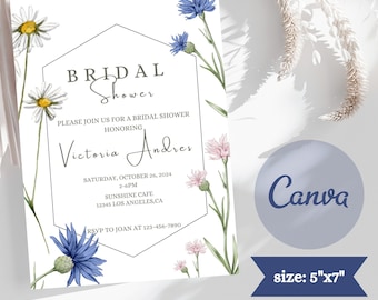 Wildflower Bridal Shower Invitation Template, Bridal Shower Invite Printable, Instant Download, Boho Floral Bridal Shower Invitation