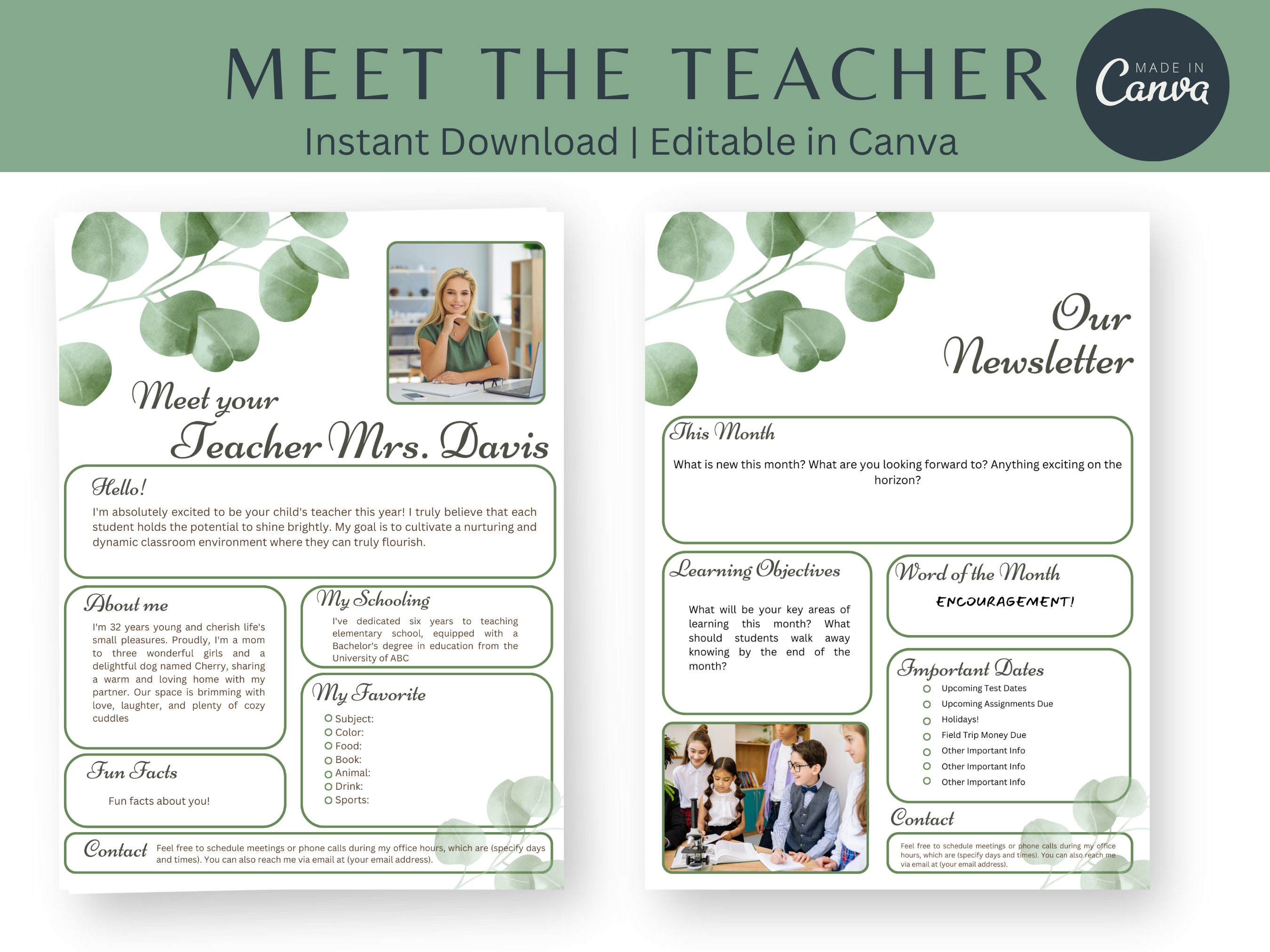 Meet the Teacher Templates | Editable Modern Boho Plants Decor Editable ...