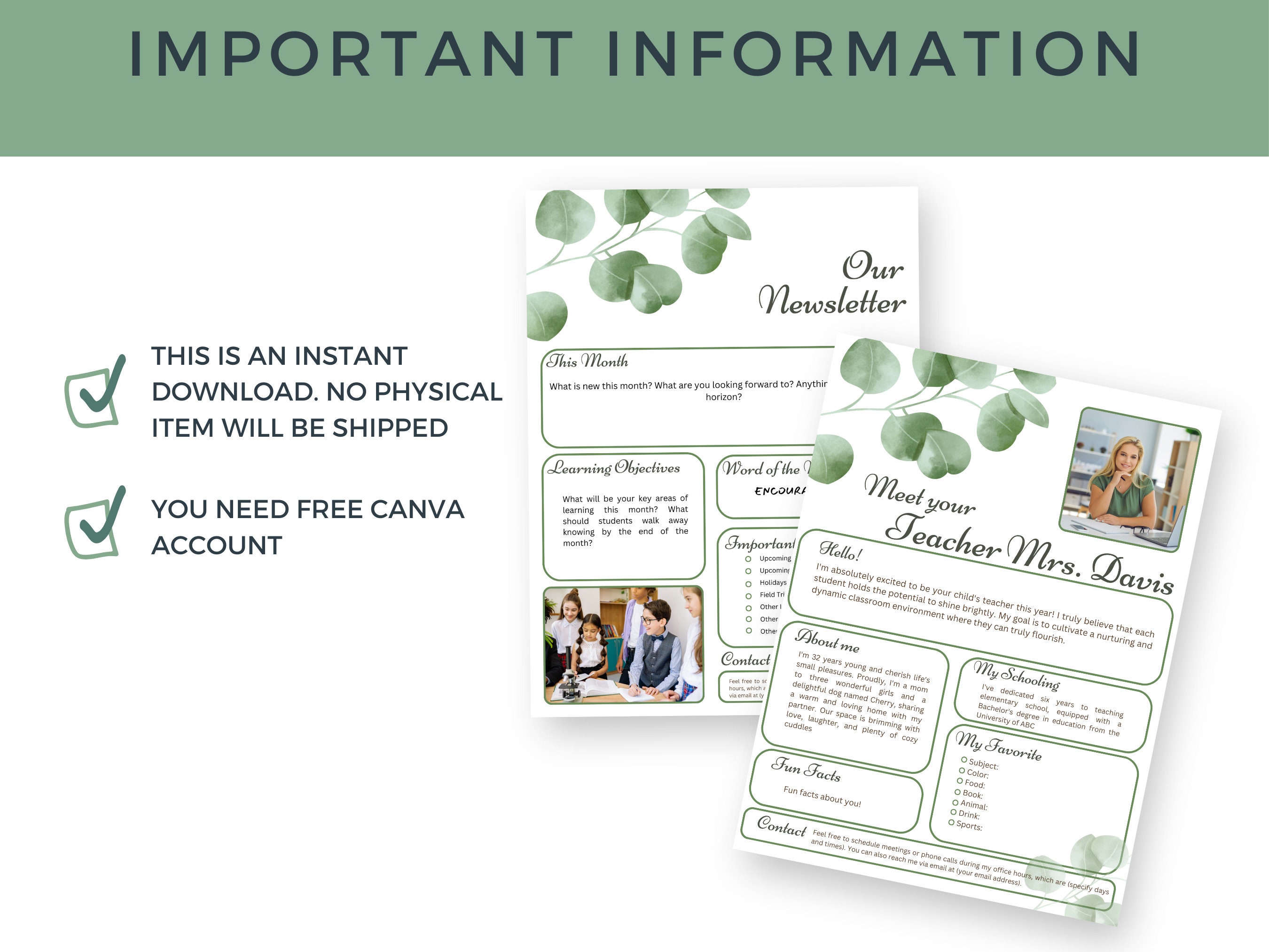 Meet the Teacher Templates | Editable Modern Boho Plants Decor Editable ...
