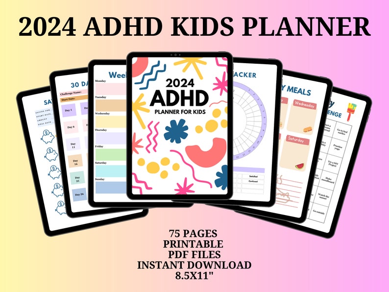2024 ADHD Kids Planner Kids Adhd Digital Planner ADHD Planner Etsy