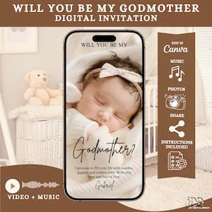 Will You Be My Godmother Proposal Video Invitation Template, Editable Godparent Template, Godfather Baptism Christening Invitation