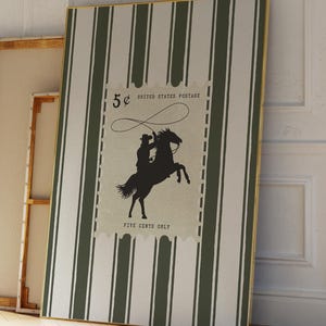 Vintage Striped Rodeo Print Western Bedroom Poster Cowboy Wall Art Rustic Mid West Mid Century Modern Decor Retro Horse Aesthetic Green Art