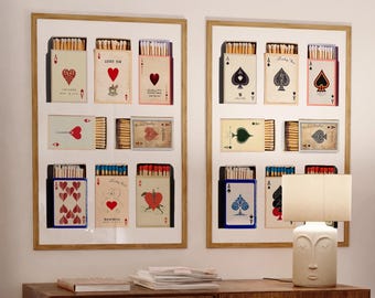 Playing Card Matchbox Prints Set of 2, Retro Bestseller Matchbook Poster, Ace of Spades Ace of Hearts Wall Art, Trendy Girl Dorm Room Decor