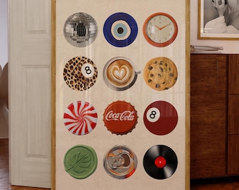 Vintage Retro Print, Trendy Wall Art, Retro Collage Wall Art, Trendy Dorm Decor, 8 Ball Print, Eight Ball Poster, Funky Aesthetic Wall Art