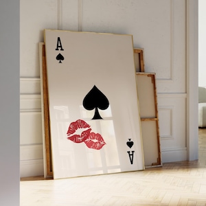 Spielkarte Wandkunst, Pik As Druck, trendige Wandkunst, Retro Kusslippen, Herz As, ästhetische Wohnung Dekoration, Mädchen Schlafsaum Dekor