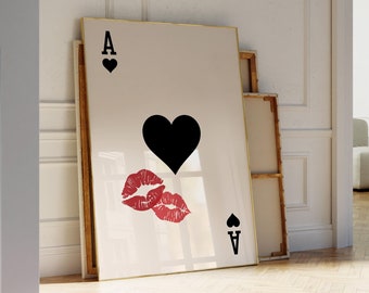 Playing Card Wall Art, Ace of Hearts Print, Trendy Wall Art, Retro