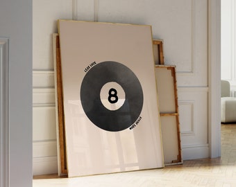 Vintage Pool Ball Print, Lucky 8 Ball Wall Art, Retro Hand Drawn Poster, Pink Pool Ball Poster, Trendy Digital Art Prints, Printable Poster