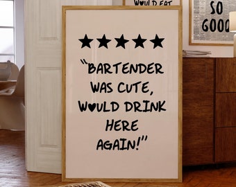 Aesthetic Bar Decor Bartender was Cute Art Print Kitchen Wall Art Trendy Modern Kitchen Poster Minimalist Handmade Print Bar Cart Print