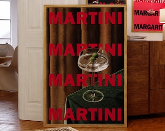 Impresión de martini, cóctel, póster retro, póster de alcohol, impresiones de carrito de bar, arte de pared minimalista, galería imprimible de moda, descarga digital de pared