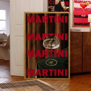 Martini Print Cocktail Retro Poster Alcohol Poster Bar Cart Prints Minimalist Wall Art Trendy Printable Gallery Wall Digital Download