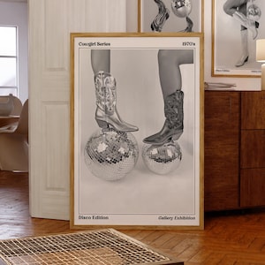 Disco Cowgirl Print, Disco Poster, Retro Bar Cart Print, Trendy Wall Art, Disco Ball Print, Printable Wall Decor, Retro 70s Gallery Decor
