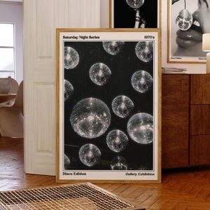 Retro Disco Print, Disco Poster, Modna sztuka ścienna, Sztuka na wózek barowy Retro, Wydruk Disco Ball, Wydrukowana dekoracja ścienna Retro, Modny wystrój retro z lat 70.