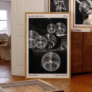Disco Ball, Disco Ball Wandbild, Retro Wandbild, Vintage Bar Servierwagen, Disco Ball Poster, ästhetische Wand Dekoration 70er Jahre, Mädchen Wohnheim Dekor