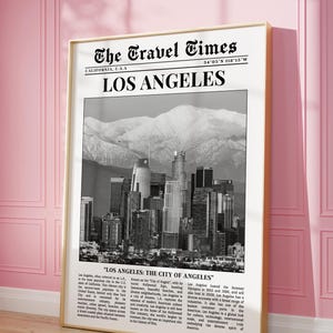 Los Angeles Wall Art, Trendy Newspaper Print, Black and White Wall Art, USA Vintage Wall Art, Retro LA Poster, Girl Dorm Room Decor