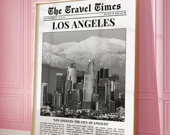 Los Angeles Wall Art, Trendy Newspaper Print, Black and White Wall Art, USA Vintage Wall Art, Retro LA Poster, Girl Dorm Room Decor