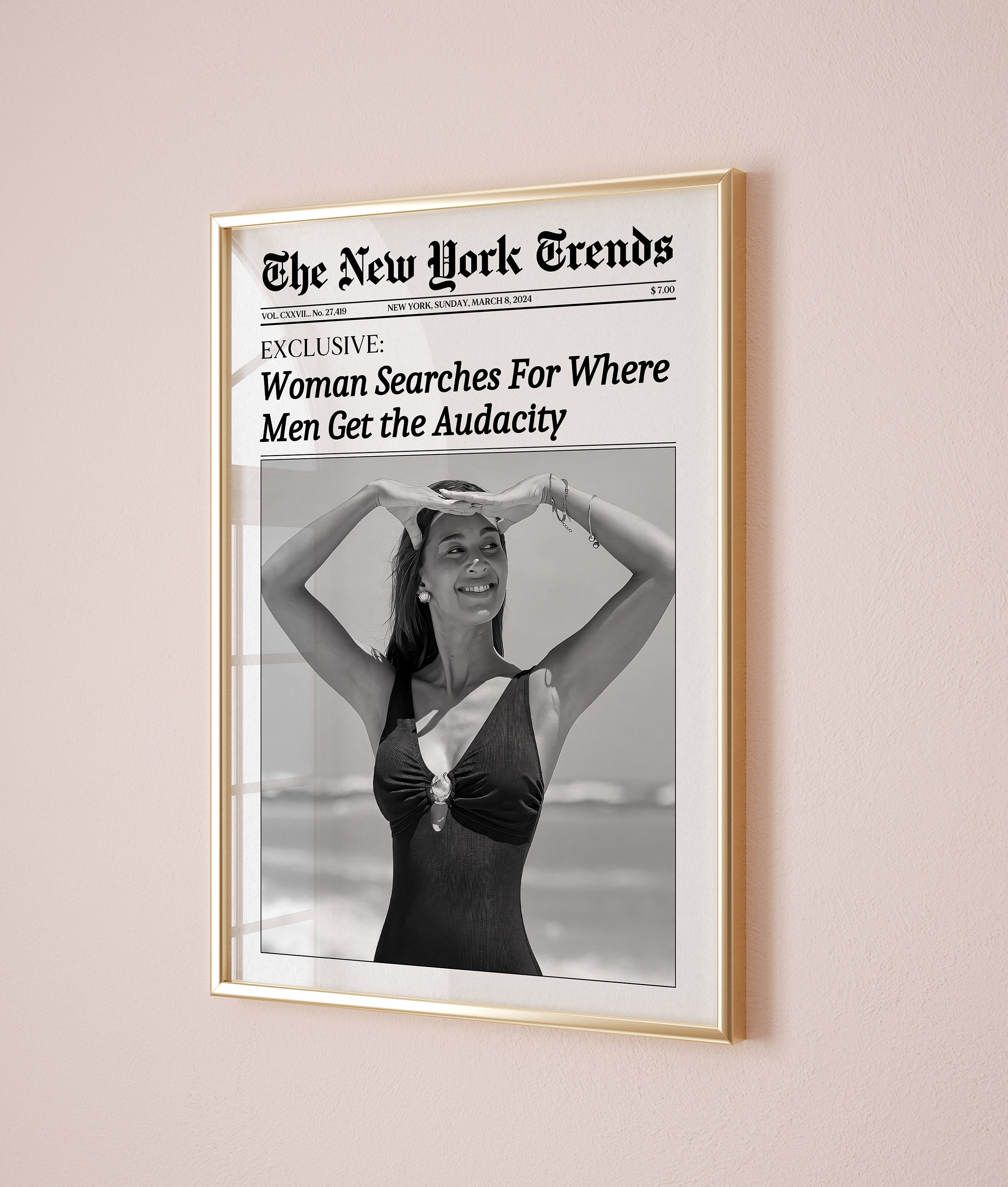 Trendy Newspaper Print, New York Times Wall Art, Hot Girl Magazine