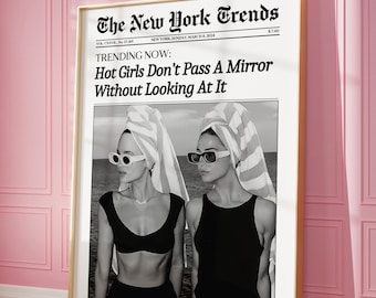 Trendy Newspaper Print, Hot Girls Poster, New York Magazine Wall Art, Retro Bar Cart, Fashion Poster, Bathroom Decor, Girl Dorm Room Decor