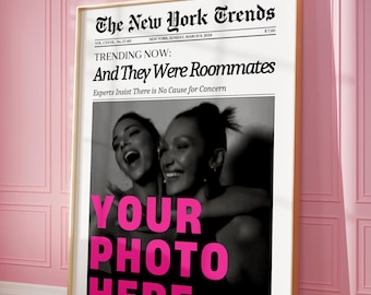 CUSTOM Newspaper Print, Personalized New York Times Wall Art, Retro Magazine Headline, Roommate Decor, Girl Dorm Room Decor Printable