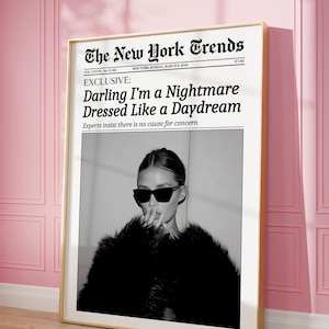 Modny nadruk z gazety, sztuka ścienna New York Times, nadruk z modą kobiecą, plakat z magazynu retro, nadruk z baru vintage, dekoracja pokoju w akademiku dla dziewcząt