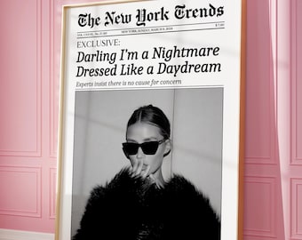 Trendy Newspaper Print, New York Times Wall Art, Woman Fashion Print, Retro Magazine Poster, Vintage Bar Cart Print, Girl Dorm Room Decor