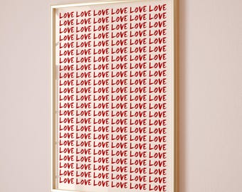 Love Poster, Trendy Love Wall Art, Retro Print, Love Typography Print, Red Preppy Print, 70s Wall Art, Psychedelic Art, Girl Dorm Room Decor