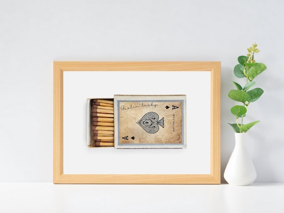 Feelin Lucky Ace of Spades Retro Matchbox Print, Trendy Wall Art