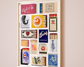 Vintage Matchbox Print, Trendy Matches Poster, Retro Matchbook Wall Art, Funky Red Aesthetic Print for Apartment, Instant Digital Download