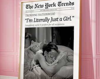 Arte mural de periódico de moda, impresión del New York Times, impresión de mujer durmiendo, póster de revista retro, decoración de baño, decoración de dormitorio de Just a Girl