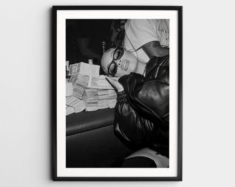 Black Woman Sleeping on Money Wall Art, Black and White Print, Vintage Photo, Rich Woman Print, Feminist Poster, Retro Girl Dorm Room Decor