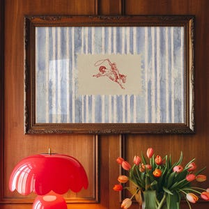 Vintage Striped Rodeo Print Western Bedroom Print Cowboy Wall Art Rustic Mid Century Modern Decor Retro Red Horse Print Digital Download