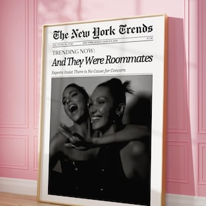 Trendy Newspaper Print, New York Times Wall Art, Girl Roommates Poster, Magazine Headline, Retro Bar Cart, Girl Dorm Room Decor, Printable