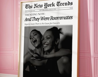 Trendy Newspaper Print, New York Times Wall Art, Girl Roommates Poster, Magazine Headline, Retro Bar Cart, Girl Dorm Room Decor, Printable