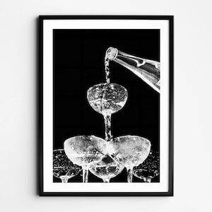 Champagne Glasses Wall Art, Black and White Print, Vintage Wine Glasses Photo, Feminist Poster, Alcohol Art Bar Cart Print, Retro Wall Decor