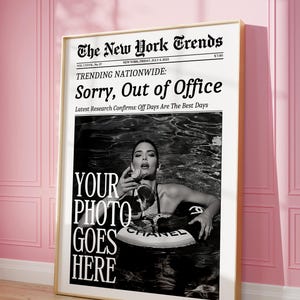 Out of Office CUSTOM Newspaper Print, Summer Personalized Poster, Summer Beach Wall Art, Retro Coastal Print, Girl Office Dorm Room Decor