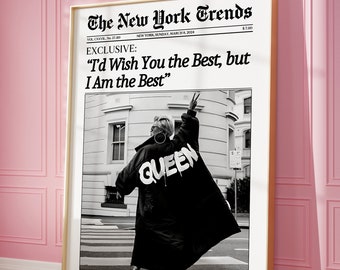 Trendy Newspaper Print, New York Times Wall Art, Magazine Headline, Vintage Bar Cart, Girly It Girl Dorm Retro, Teen Girl Poster Printable