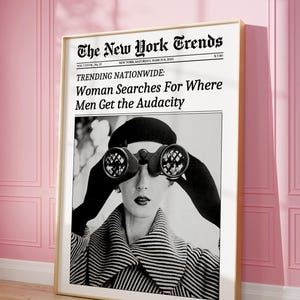 Modny nadruk z gazety, feministyczna sztuka ścienna z wiadomościami, zabawny plakat retro New York Times, zabytkowy wózek barowy, dekoracja pokoju w akademiku dla dziewcząt, nadruk dla kobiet Times