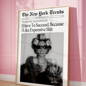 Trendigt tidningstryck, feministisk väggkonst, oberoende kvinnor, framgångsrika kvinnor, New York Times retroposter, sminkposter för tjejer, studentrumsdekor