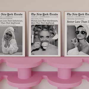Trendy Hair Salon Newspaper Prints Set of 3 Wall Art, Esthetician decor, Bathroom Decor, Retro New York Times Poster, Beauty Salon Wall Art