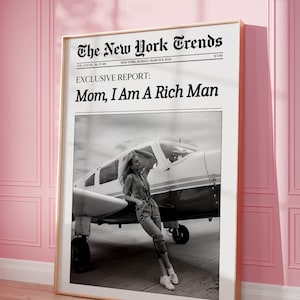 Mama Jestem Bogatym Człowiekiem Wydruk, Gazeta Ścienna Sztuka, Plakat New York Times, Cytat Cher, Afirmacje, Wydruk Bar Cart, Dziewczęcy Plakat, Retro Ścienna Sztuka