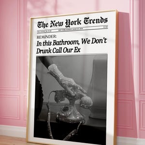 トレンディな新聞プリント、バスルームの壁アート、ニューヨークタイムズの壁アート、バスルームの装飾、ヴィンテージバーカート、女の子の寮の部屋レトロ、印刷可能なポスター