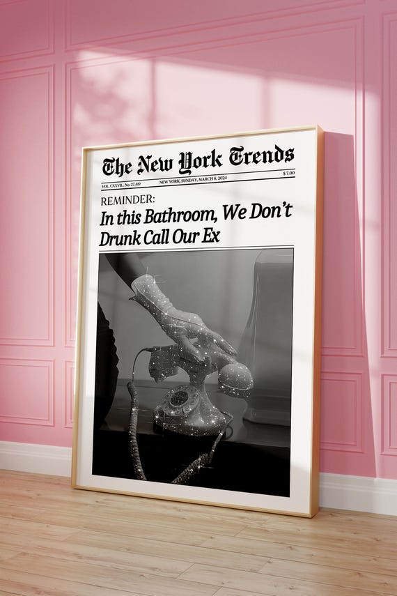 Trendy Newspaper Print, Bathroom Wall Art, New York Times Wall Art, Bathroom Decor, Vintage Bar Cart, Girl Dorm Room Retro, Printable Poster