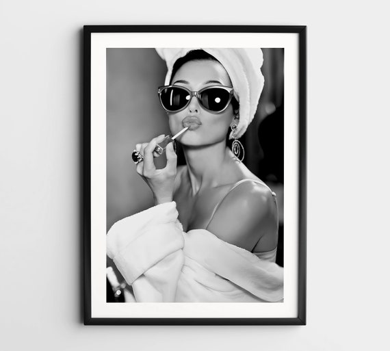 Audrey Hepburn Lipstick Wall Art, Black and White Print, Vintage