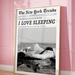 トレンディな新聞プリント、ニューヨークタイムズのウォールアート、眠っている女性のプリント、レトロな雑誌ポスター、ヴィンテージのバーカートプリント、女の子の寮の部屋の装飾