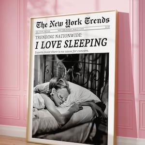 トレンディな新聞プリント、ニューヨークタイムズのウォールアート、眠っている女性のプリント、レトロな雑誌ポスター、ヴィンテージのバーカートプリント、女の子の寮の部屋の装飾
